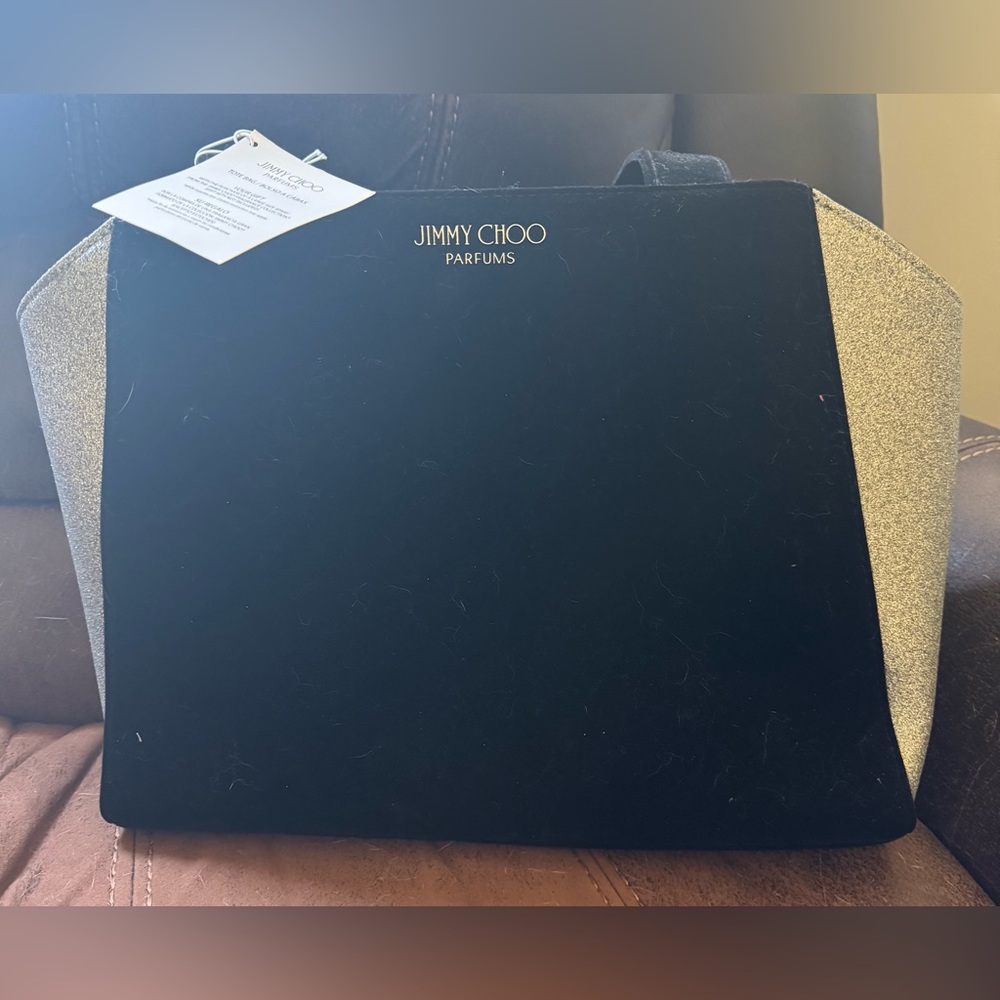 Jimmy Choo Black and Gold Handbag 12”H x 16”L x 7”W NWT